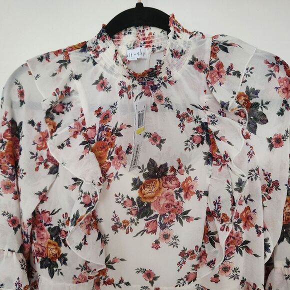 Kit plus Sky Womens Floral Sheer Long Sleeve Lined Knee Length Dress Med *DEFECT - Picture 4 of 11